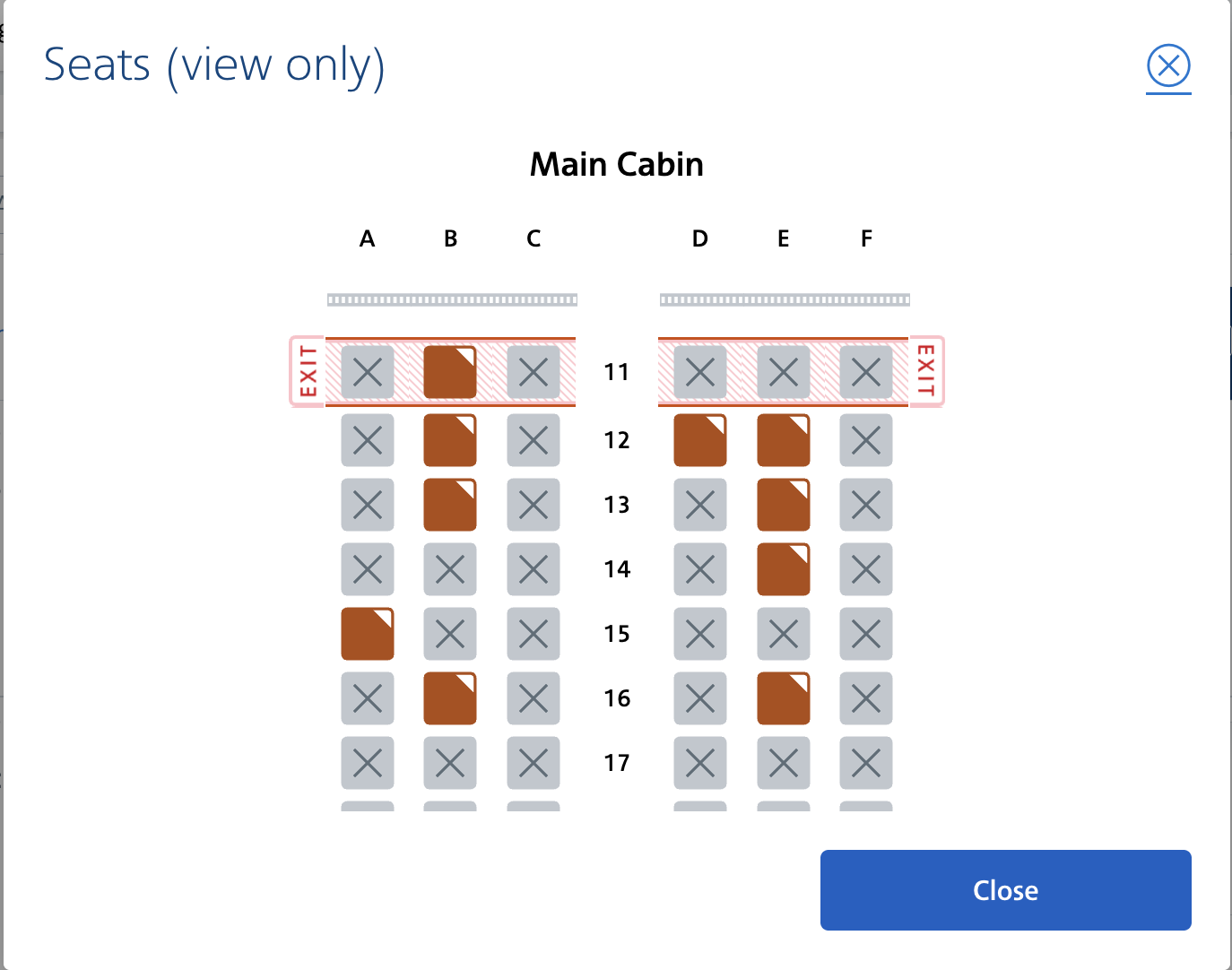 aa.com seat map showing assigned and unassigned Economy seats for LAX to JFK