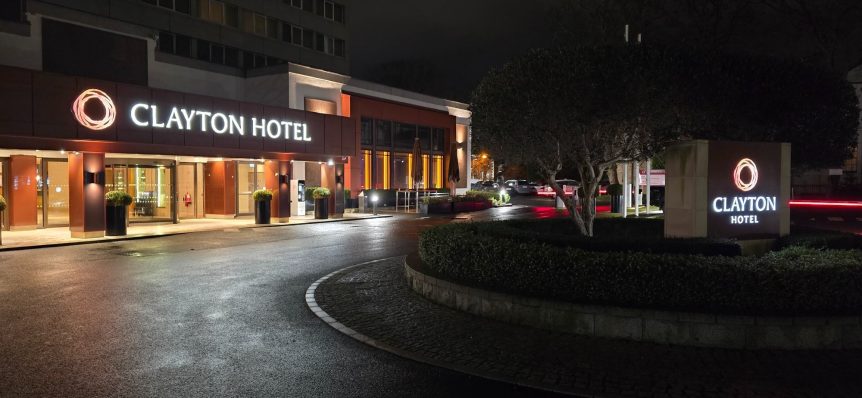 Clayton Hotel Burlington Road, Dublin — exterior at night