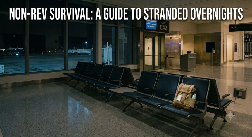 Empty airport gate area at night
