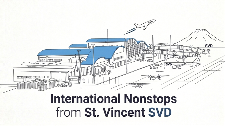 Depiction of the International nonstops from St. Vincent's Argyle Airport (SVD)