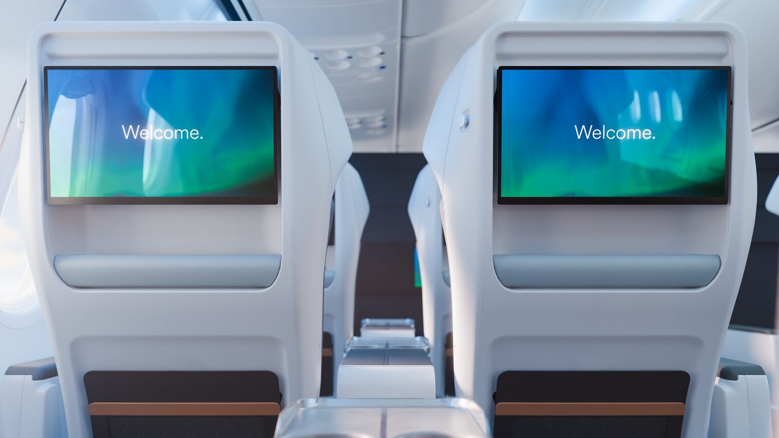 Rendering of the seatback entertainment screens in Premium Reserve on the Alaska Airlines Boeing 737-10 MAX